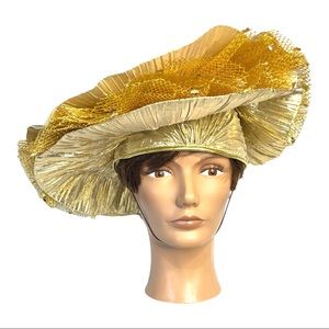 Vintage True Gold Large Brim Kentucy Derby Hat